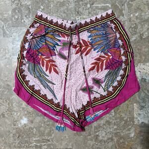 Farm Rio Shorts Womens Extra Small Macaw Scarf Floral Linen Blend Anthropologie